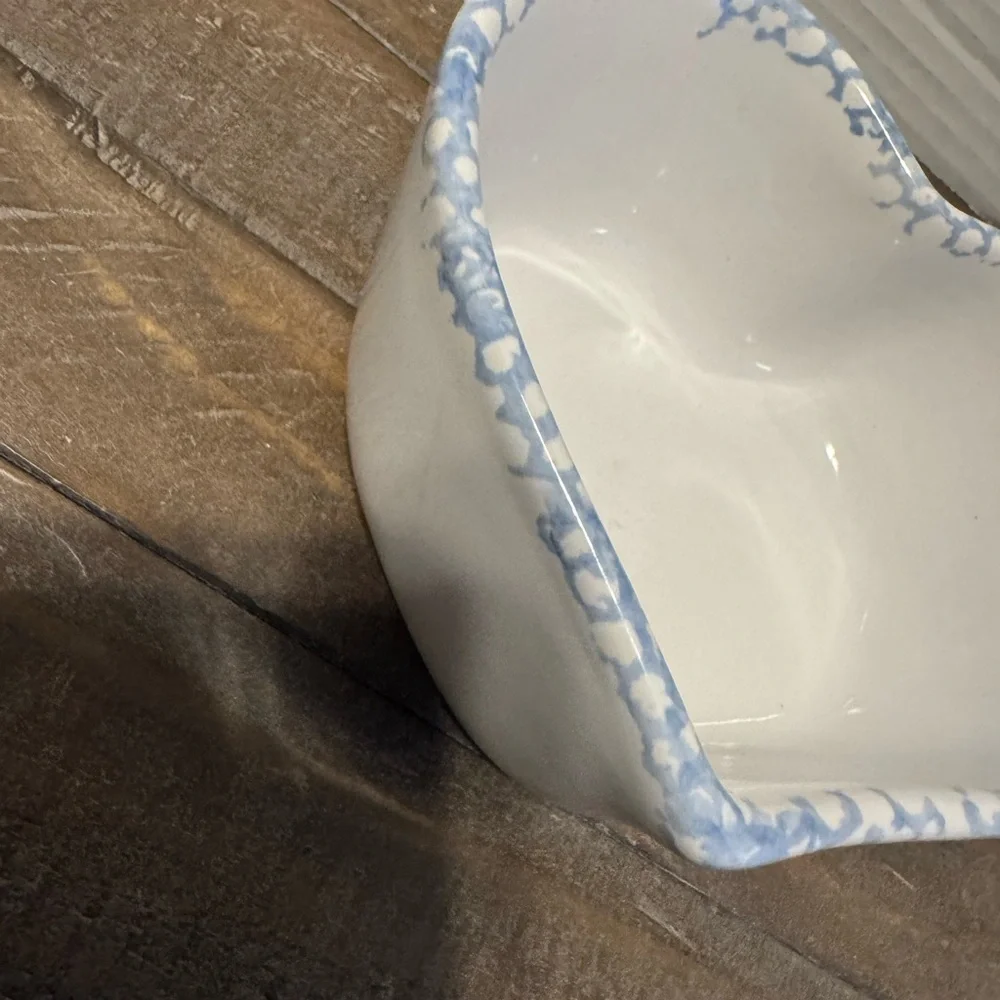 Heart-Shaped Ceramic Bowl with Spongeware Trim